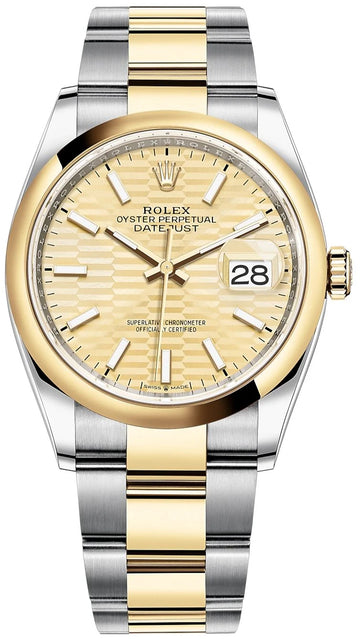 Rolex Datejust 36 – Golden Fluted Motif Dial – Domed Bezel – Oyster Bracelet (Ref. 126203)