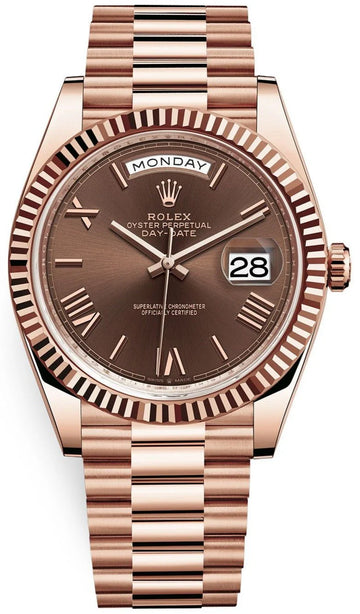 Rolex Day-Date 40 Everose Gold – Chocolate Roman Dial – Fluted Bezel (Ref. 228235)