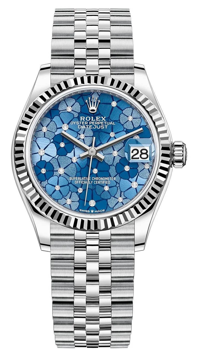 Rolex Datejust 31 – Azzurro Blue Floral Motif Dial – Fluted Bezel – Jubilee Bracelet (Ref. 278274)