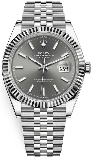 Rolex Datejust 41 – Dark Rhodium Index Dial – Fluted Bezel – Jubilee Bracelet (Ref. 126334)