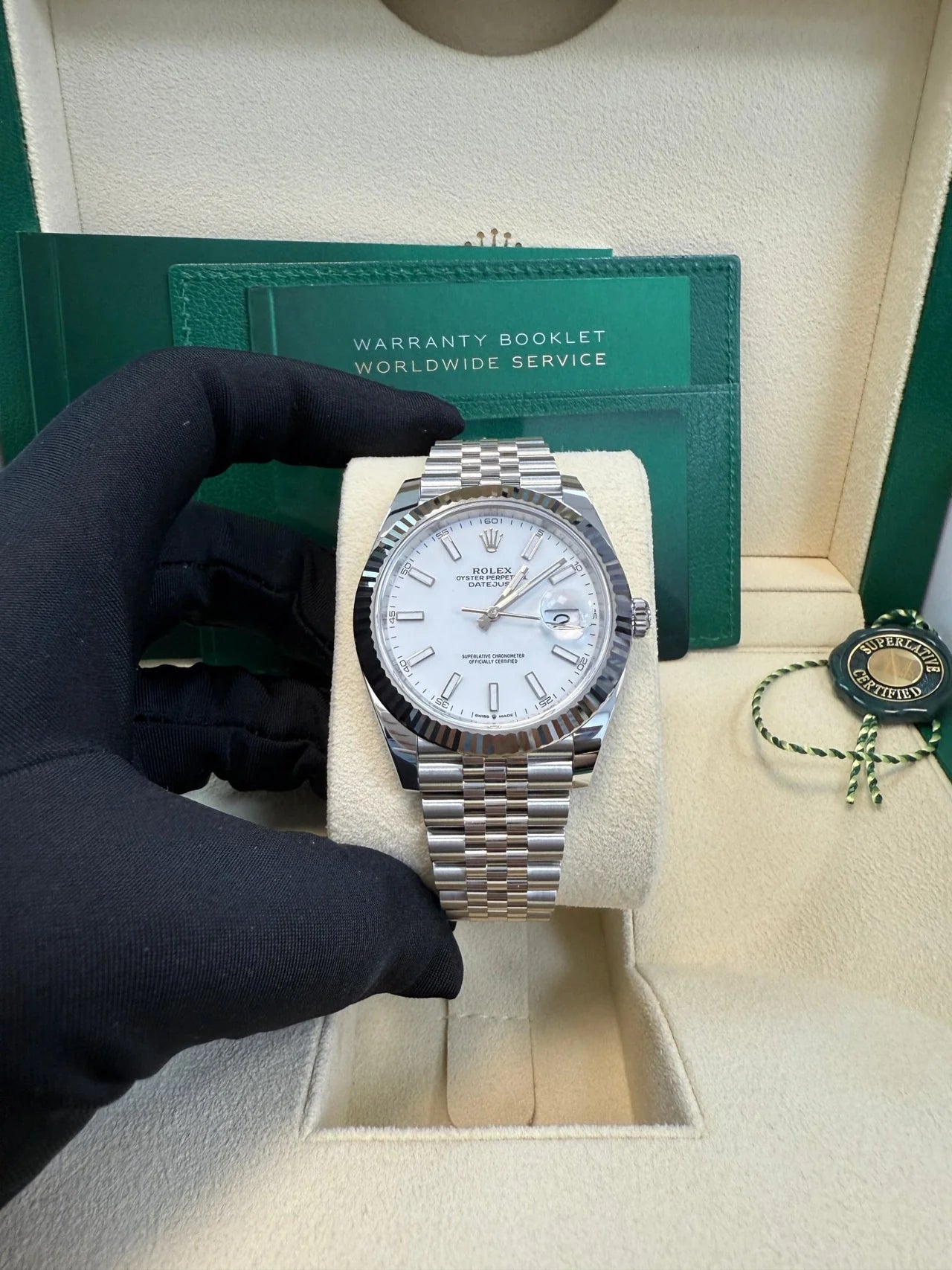 Rolex Datejust 41 – White Index Dial – Fluted Bezel – Jubilee Bracelet (Ref. 126334)