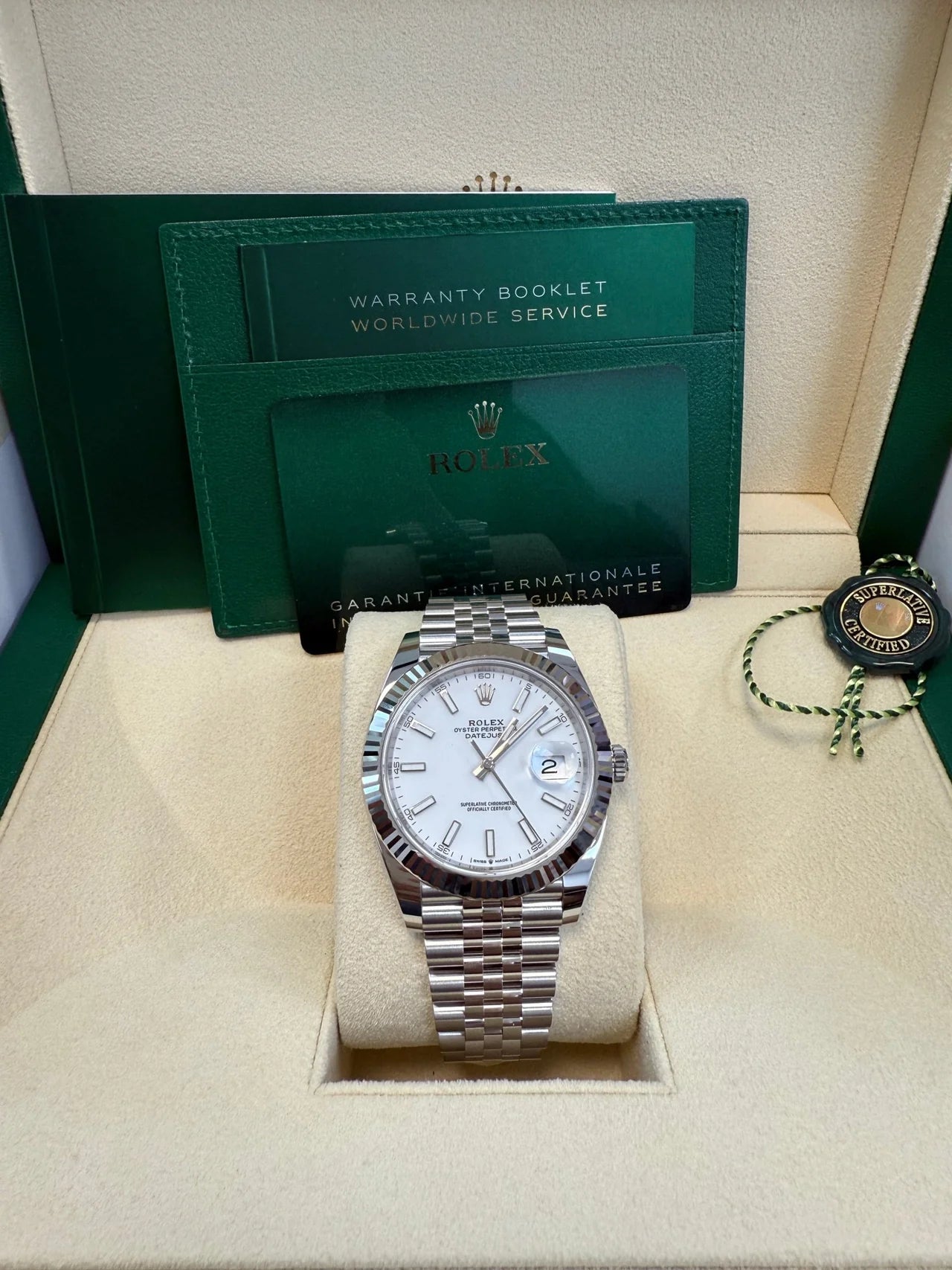 Rolex Datejust 41 – White Index Dial – Fluted Bezel – Jubilee Bracelet (Ref. 126334)