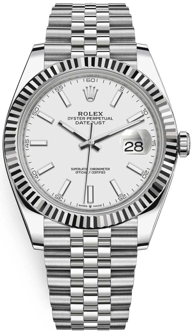 Rolex Datejust 41 – White Index Dial – Fluted Bezel – Jubilee Bracelet (Ref. 126334)