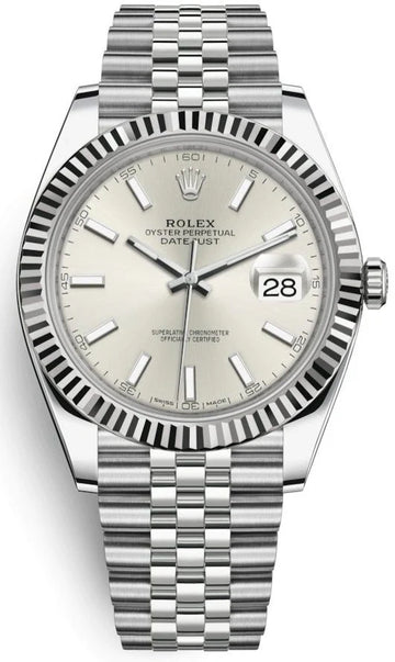 Rolex Datejust 41 – Silver Index Dial – Fluted Bezel – Jubilee Bracelet (Ref. 126334)