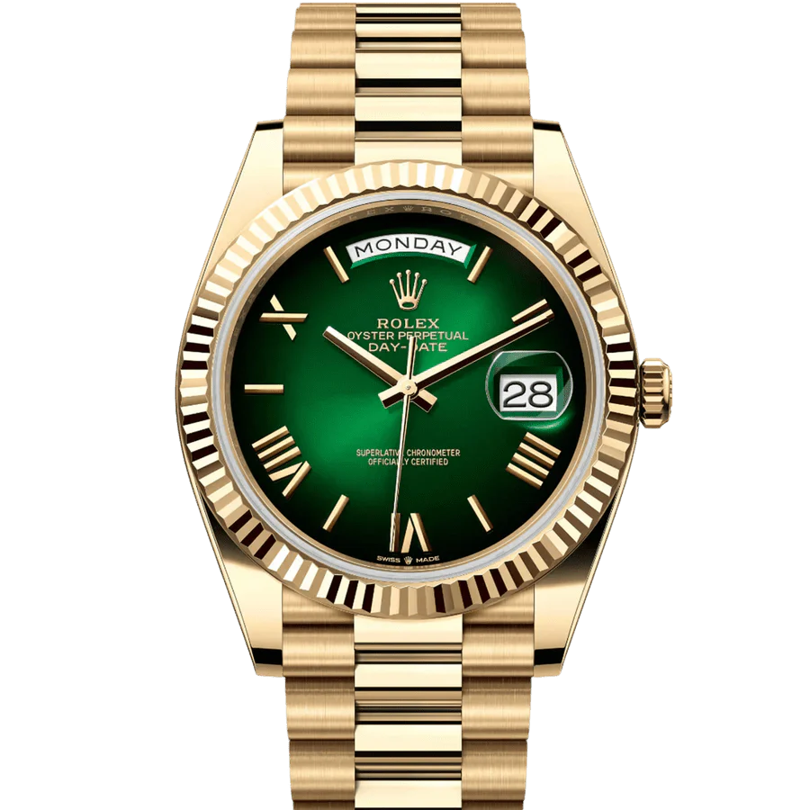 Rolex Day-Date 40 – Ombre Green Dial – 18K Yellow Gold (Ref. 228238)