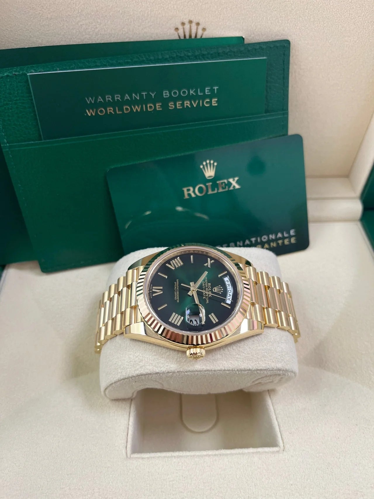 Rolex Day-Date 40 – Ombre Green Dial – 18K Yellow Gold (Ref. 228238)