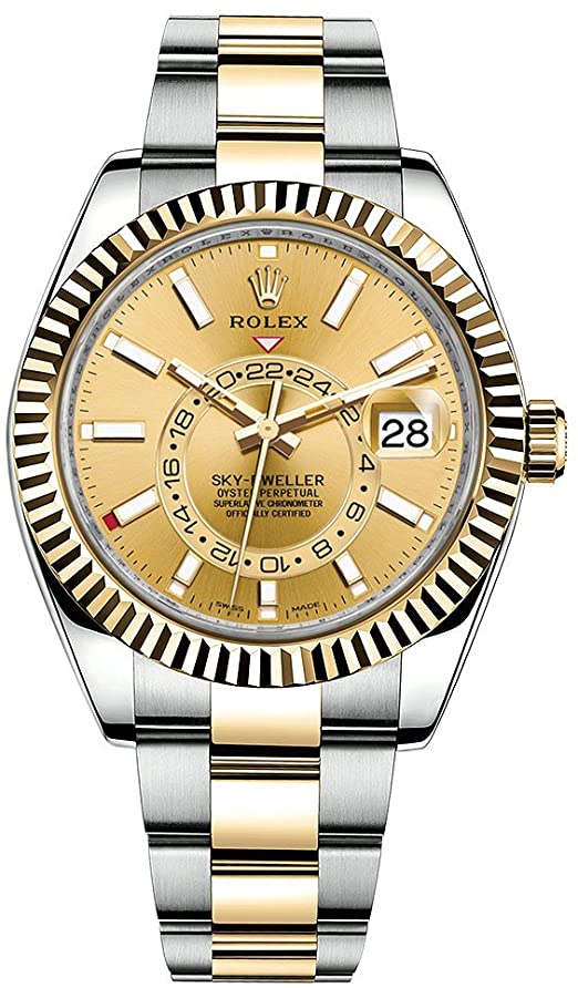 Rolex Sky-Dweller – Champagne Dial – Yellow Gold &amp; Steel – Fluted Bezel – Oyster Bracelet (Ref. 326933)